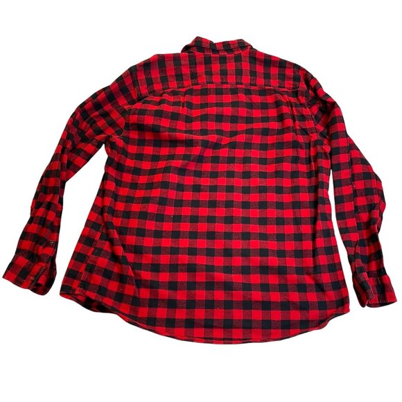Essentials Mens Shirt Size XL Long Sleeve Plaid Flannel Button Up Red Black Y2K - Picture 2 of 7